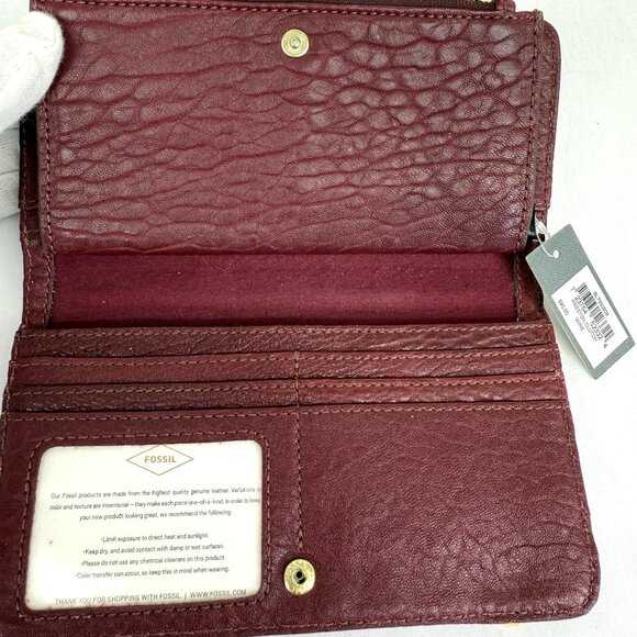 Fossil Preston Flap Clutch Leather Wallet Wine - Picture 6 of 13